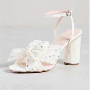 Loeffler Randall Camellia Pleated Bow Heels Ankle Strap with Rhinestones